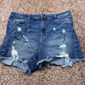ARIYA JEANS Distressed Denim Cut Off Shorts Women's Size 15 32 Blue Frayed Hem